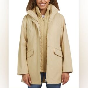 NWT Lands' End, Ladies Tan 3 in 1 Systems Jacket with attached hood Size Small